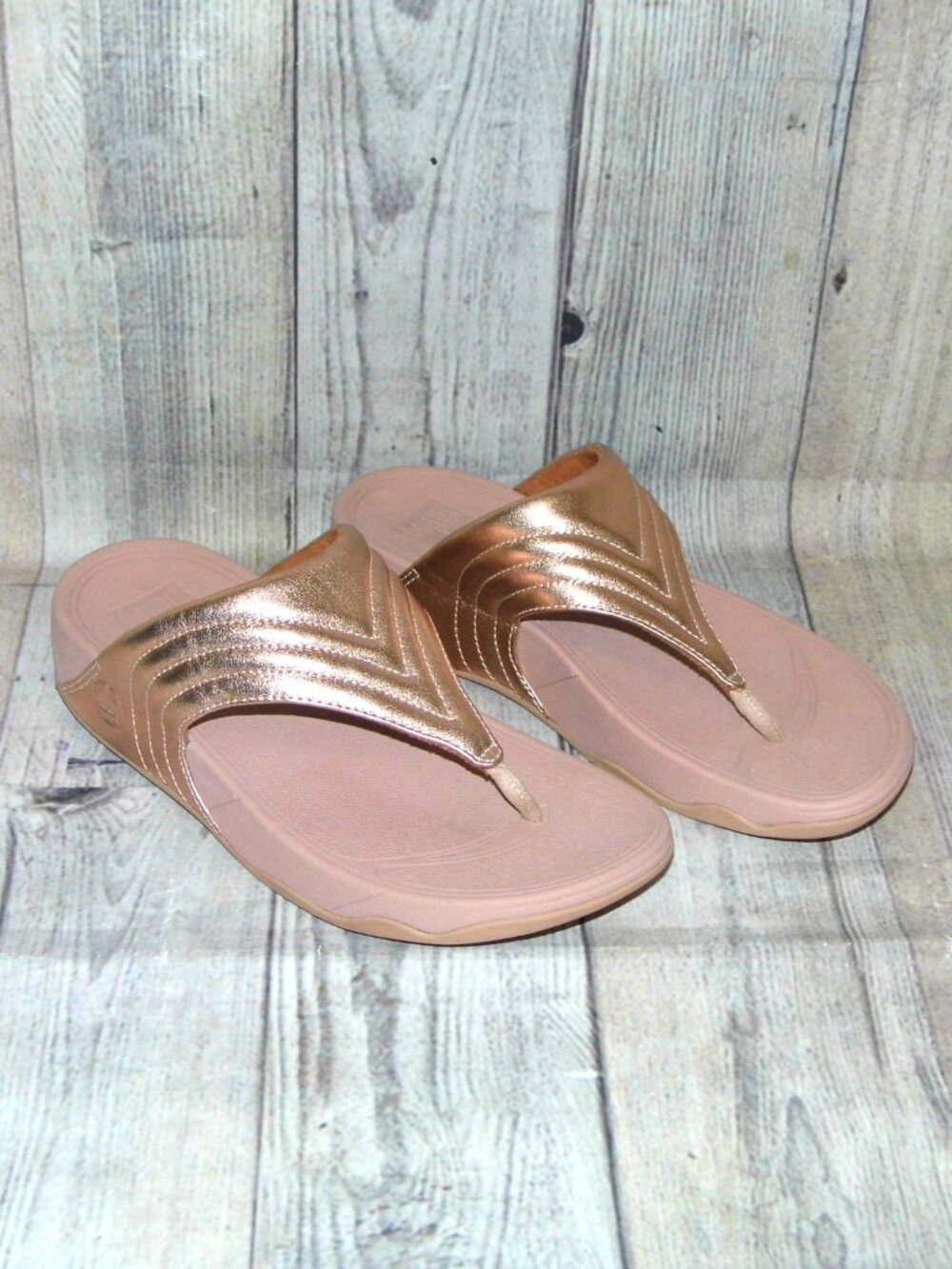FITFLOP Walkstar Leather Toe Post Rose Gold Sandals Womens Size 8